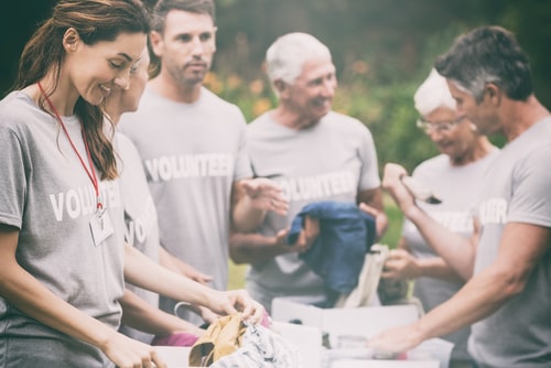Group people volunteering